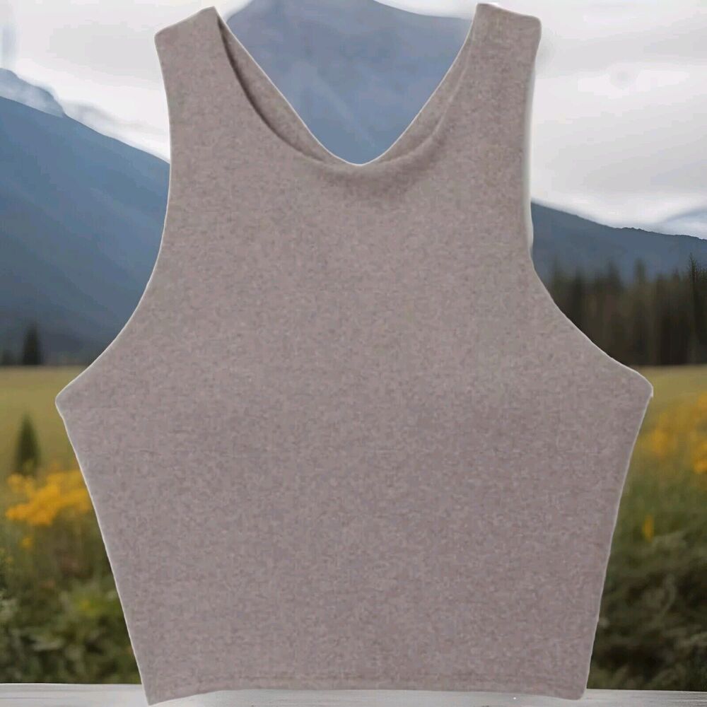 Athleta Heather Taupe Racerback High-Neck Sports Bra